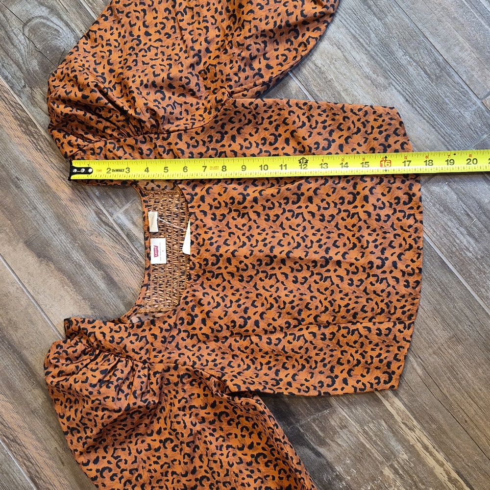 XS/S Levi's Leopard Print Cocoa Brown & Black Kaila Puff Sleeve Top - Picture 7 of 12